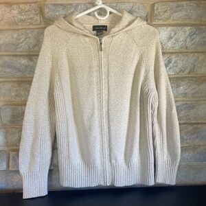 Vintage Eddie Bauer Women's Knit Zip Up Hoodie Sweater Size XL Color Oatmeal